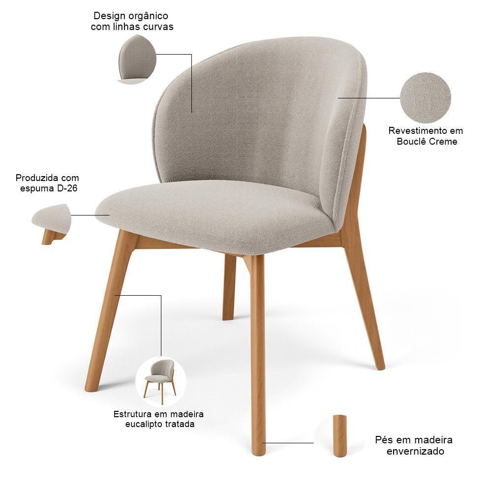 Kit 04 Cadeiras De Jantar E Estar Living Estofada Mia L02 Bouclê Creme - Lyam Decor - 4
