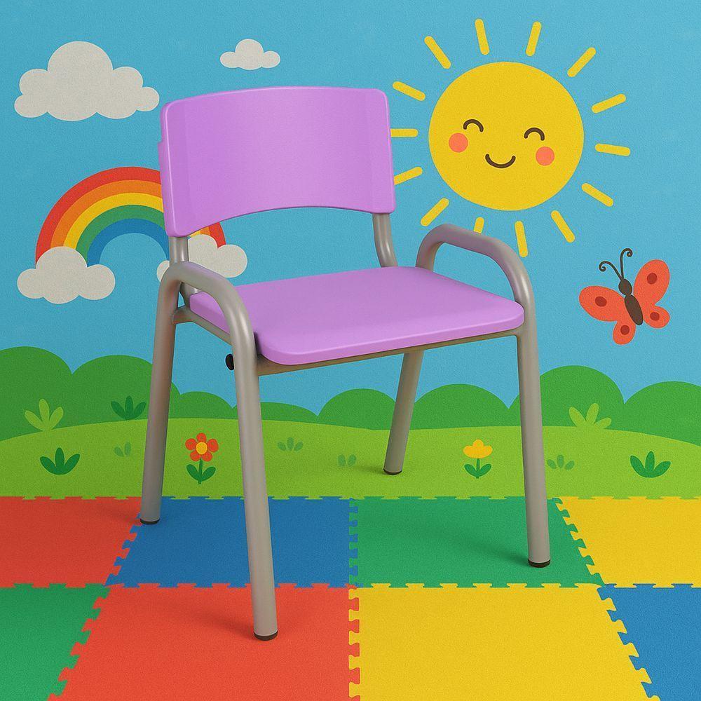 Kit 8 Cadeiras Infantil Iso, Escola, Base Cinza- Lilas - 2