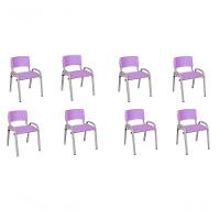 Kit 8 Cadeiras Infantil Iso, Escola, Base Cinza- Lilas - 1