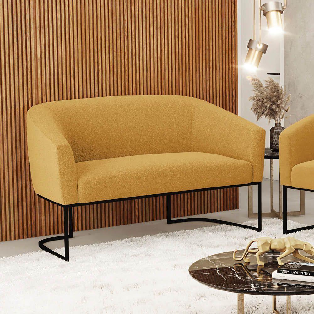 Sofá 2 Lugares Namoradeira Industrial Preto Stella Bouclê D03 - D'rossi Mostarda - 1