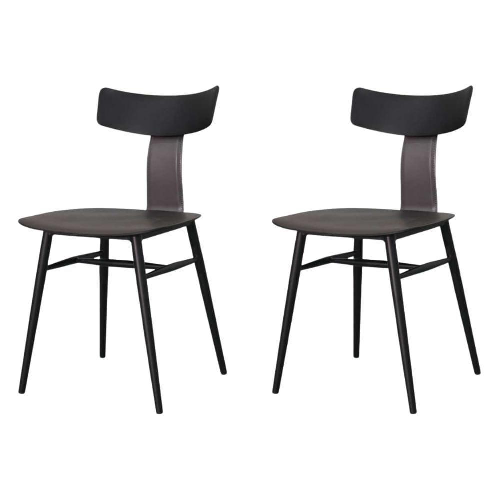 Kit 2 Cadeiras Analu Rivatti 42 Cm (largura) Assento E Encosto Pp Preto Detalhe Em Pu Cinza Base Aço - 1