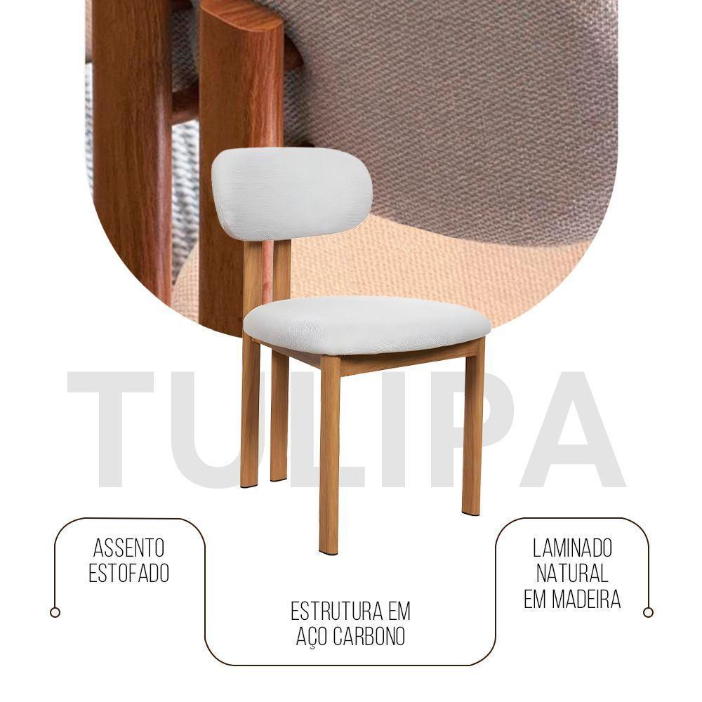 Kit 6 Cadeiras De Jantar Tulipa Estrutura Aço Carbono Laminado Natural Com Estofado Linho Cru - 2
