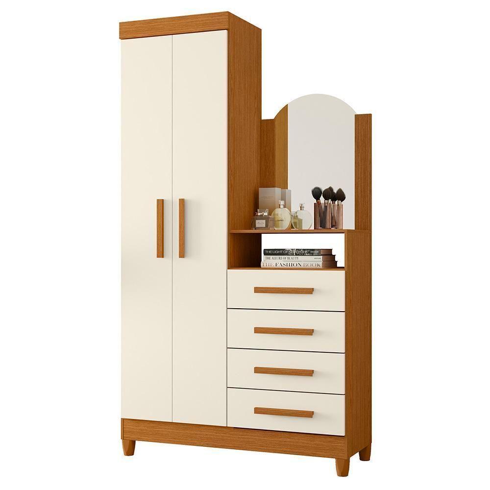 Cômoda New Capri 2 Portas E 4 Gavetas Cinamomo/off White Com Espelho - Móveis Albatroz Cinamomo/off White - 1