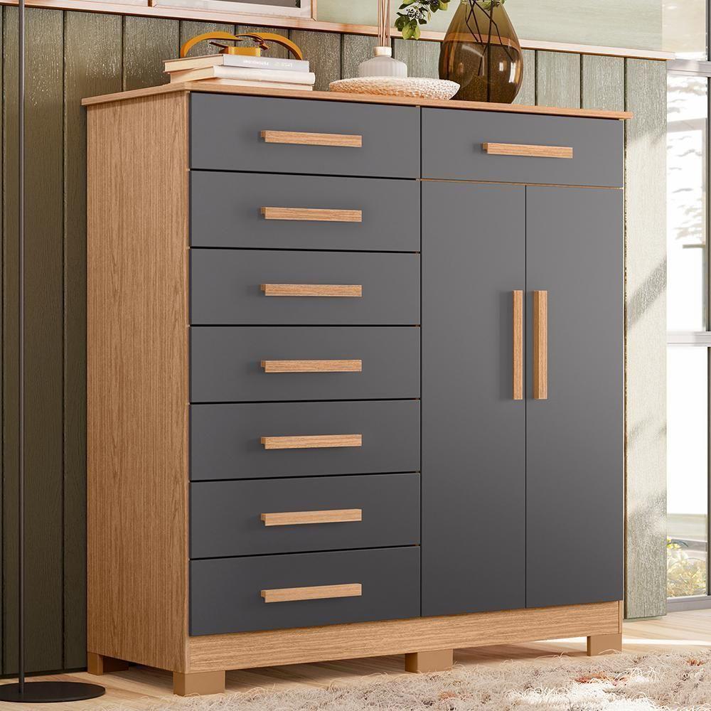 Cômoda Verona 2 Portas E 8 Gavetas Freijó/titanium - Móveis Albatroz Freijó/titanium - 2