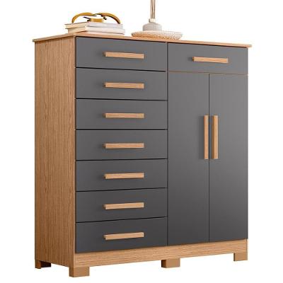 Cômoda Verona 8 Gavetas em MDF com Puxador em MDF Titânio com Portas