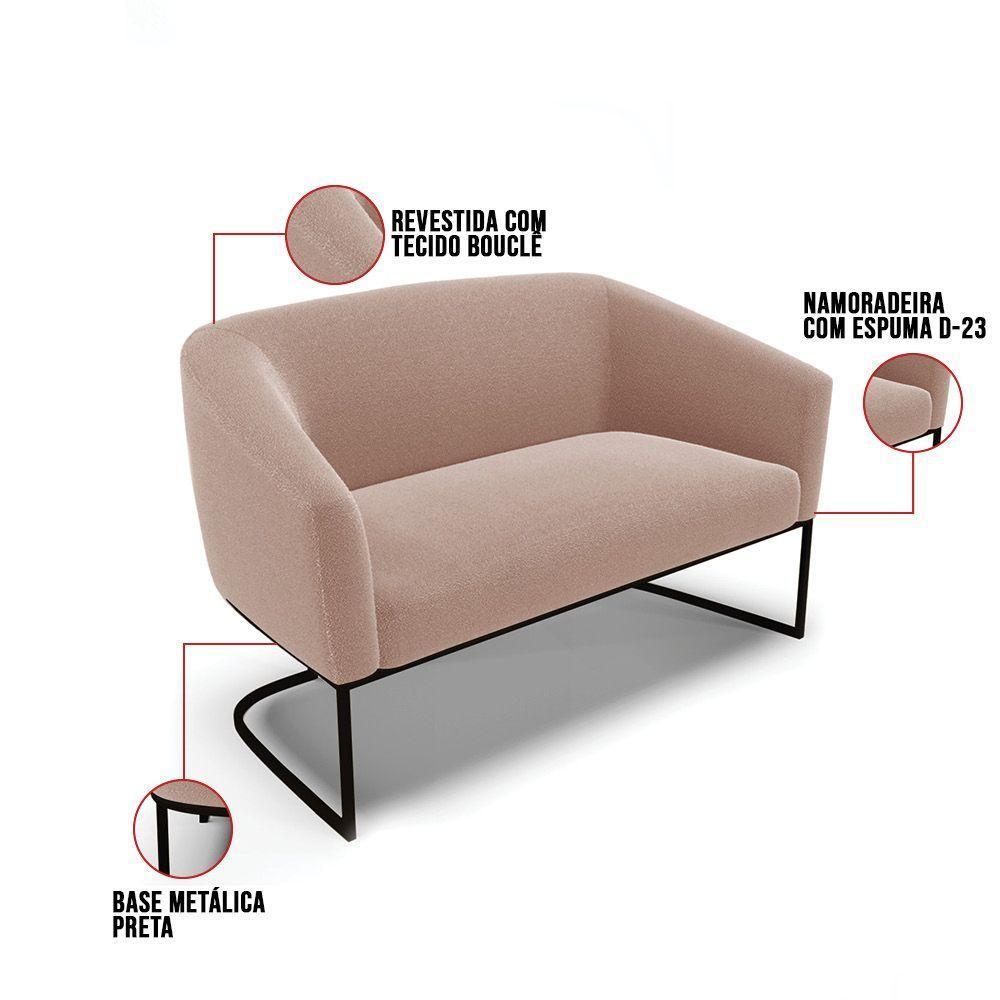 Sofá 2 Lugares Namoradeira Industrial Preto Stella Bouclê D03 - D'rossi Rose - 3