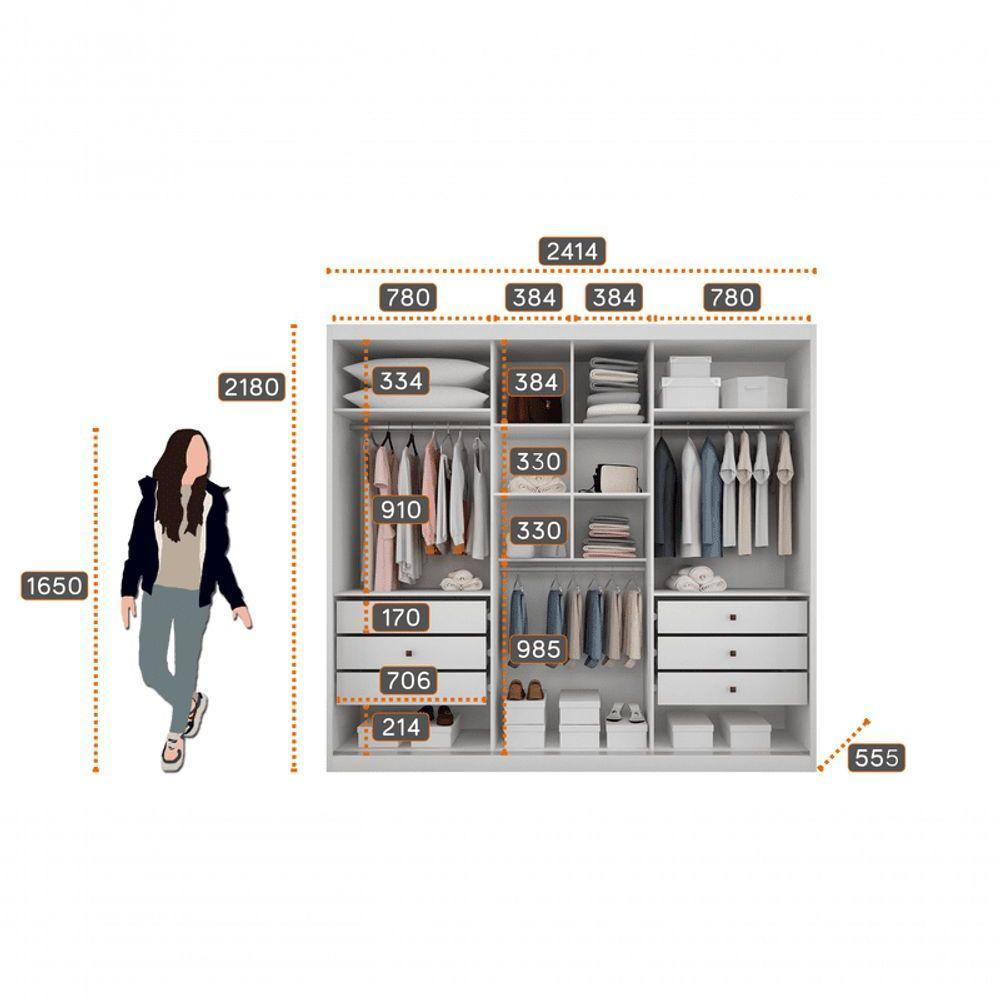 Guarda Roupa Casal Com Espelho 3 Portas 6 Gavetas - Paradizzo Gold-branco - Móveis Novo Horizonte - 5
