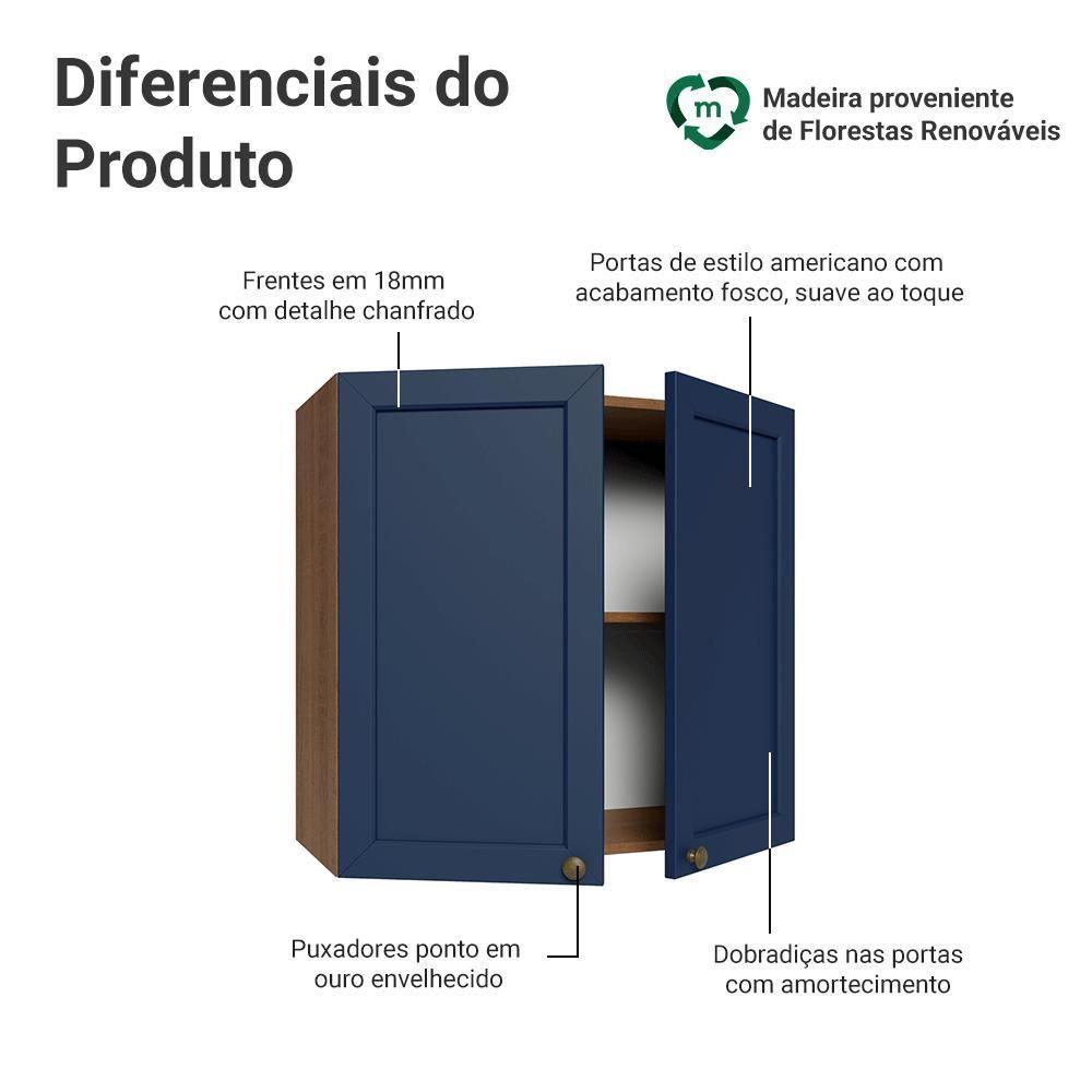 Armário Aéreo 70 Cm 2 Portas Vik Madesa Rustic/azul - 3