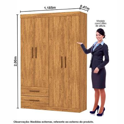 Guarda Roupa Casal Lu 4 Portas 2 Gavetas Cinamomo MDP Carioca Móveis
