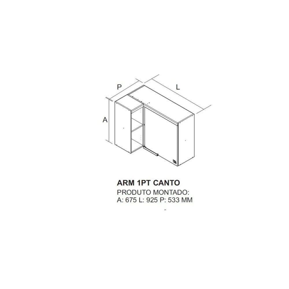 Armário Aéreo Canto De Cozinha 1 Porta New Porto - Itatiaia Freijó-grafite - 3