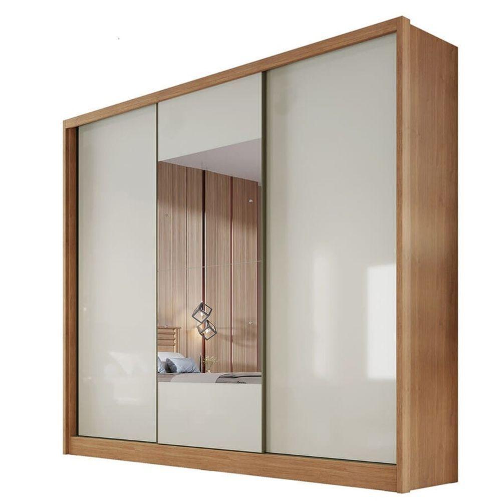 Guarda Roupa Casal Com Espelho 3 Portas 6 Gavetas - Arezzo Plus-cumaru Off White - Móveis Novo Horizonte - 3
