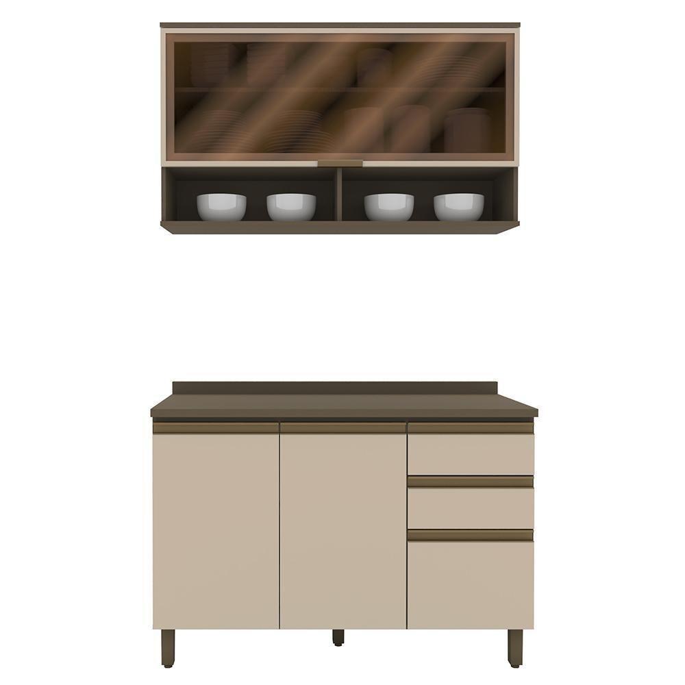 Cozinha Modulada Connect 2 Peças Com Aéreo Basculante E Balcão 120cm Duna/cristal - Móveis Henn Duna/cristal - 1