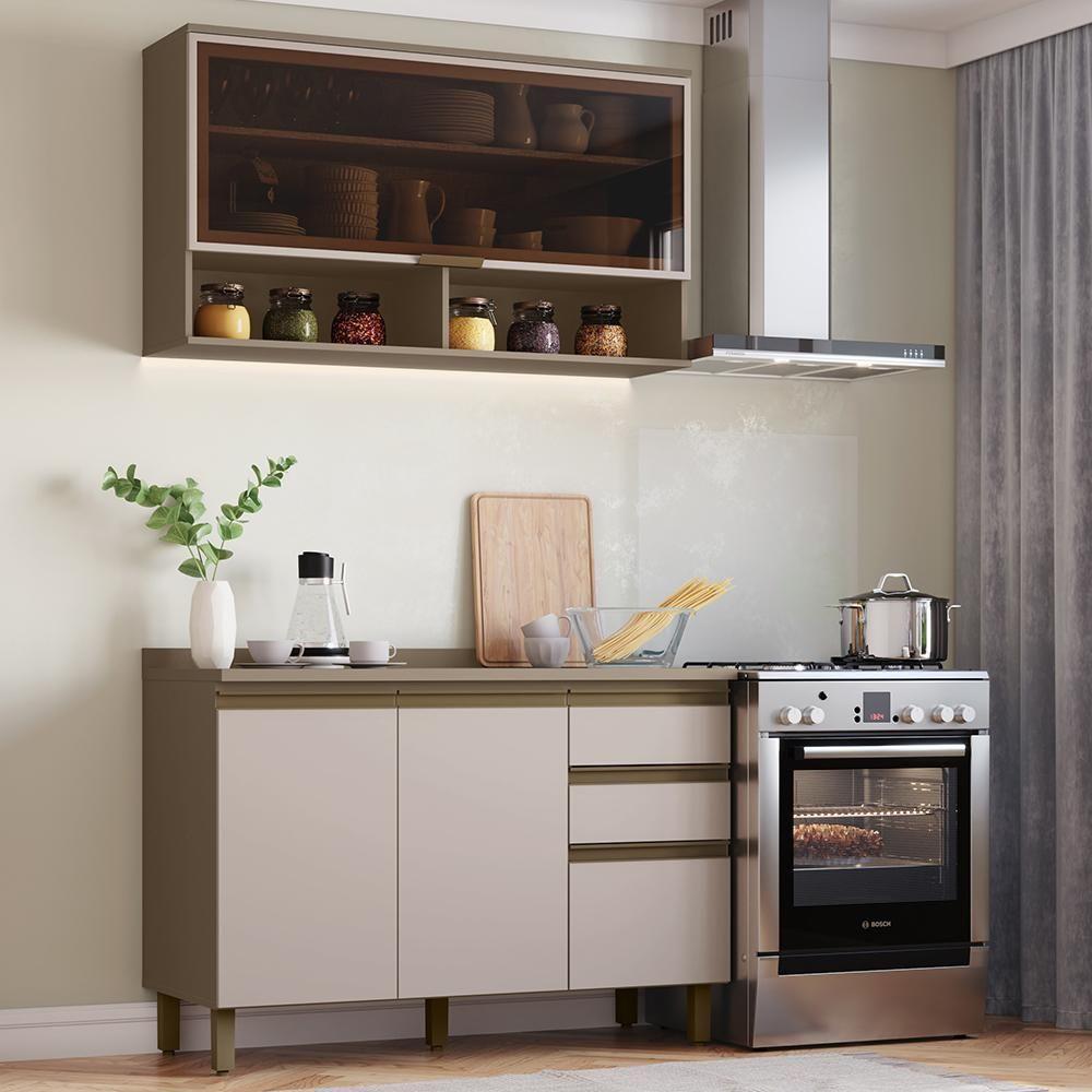 Cozinha Modulada Connect 2 Peças Com Aéreo Basculante E Balcão 120cm Duna/cristal - Móveis Henn Duna/cristal - 2