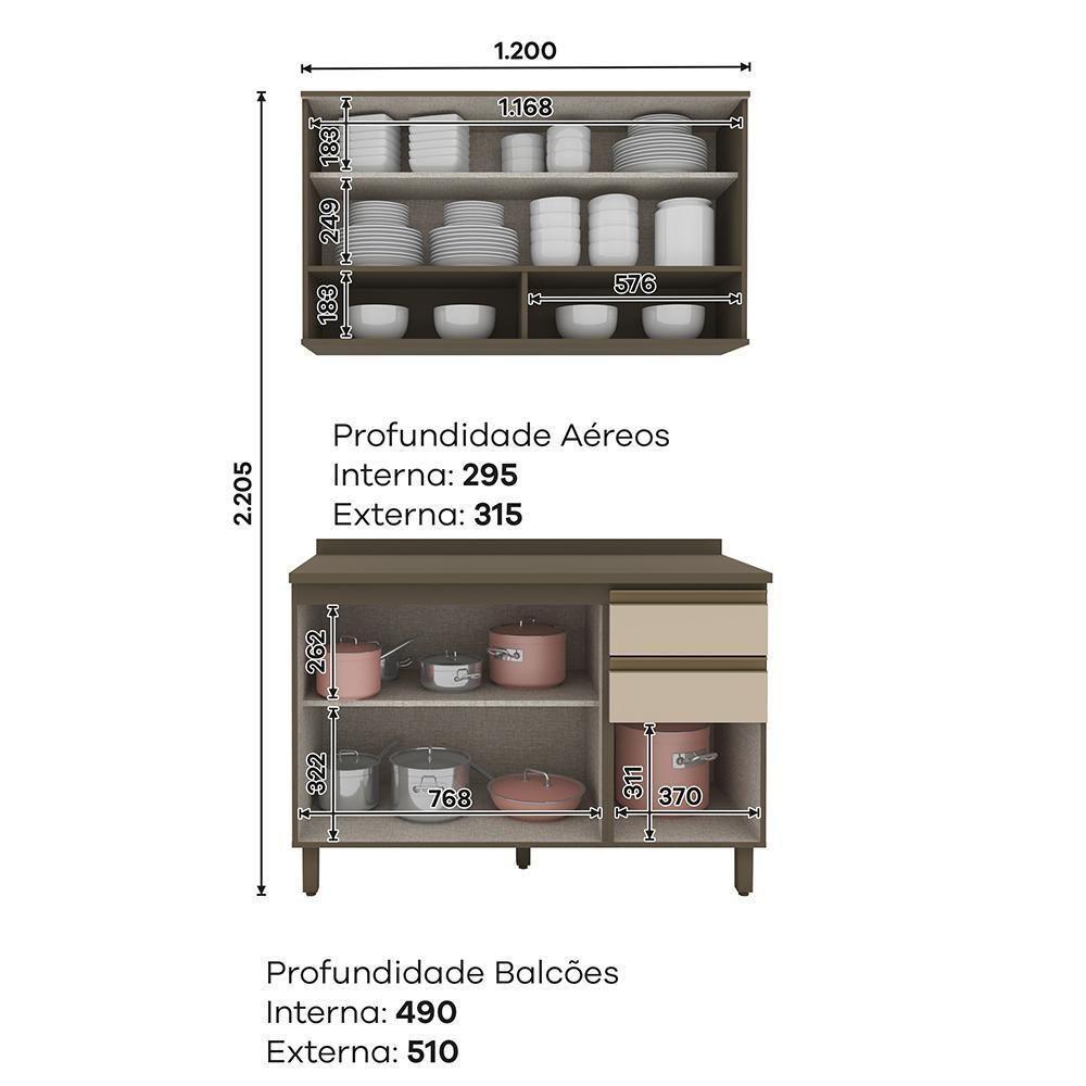 Cozinha Modulada Connect 2 Peças Com Aéreo Basculante E Balcão 120cm Duna/cristal - Móveis Henn Duna/cristal - 7