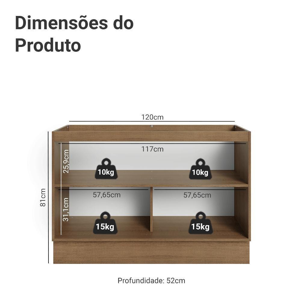 Balcão Gabinete De Pia 120 Cm (sem Tampo) Rustic/cinza Vik Madesa Rustic/cinza - 8