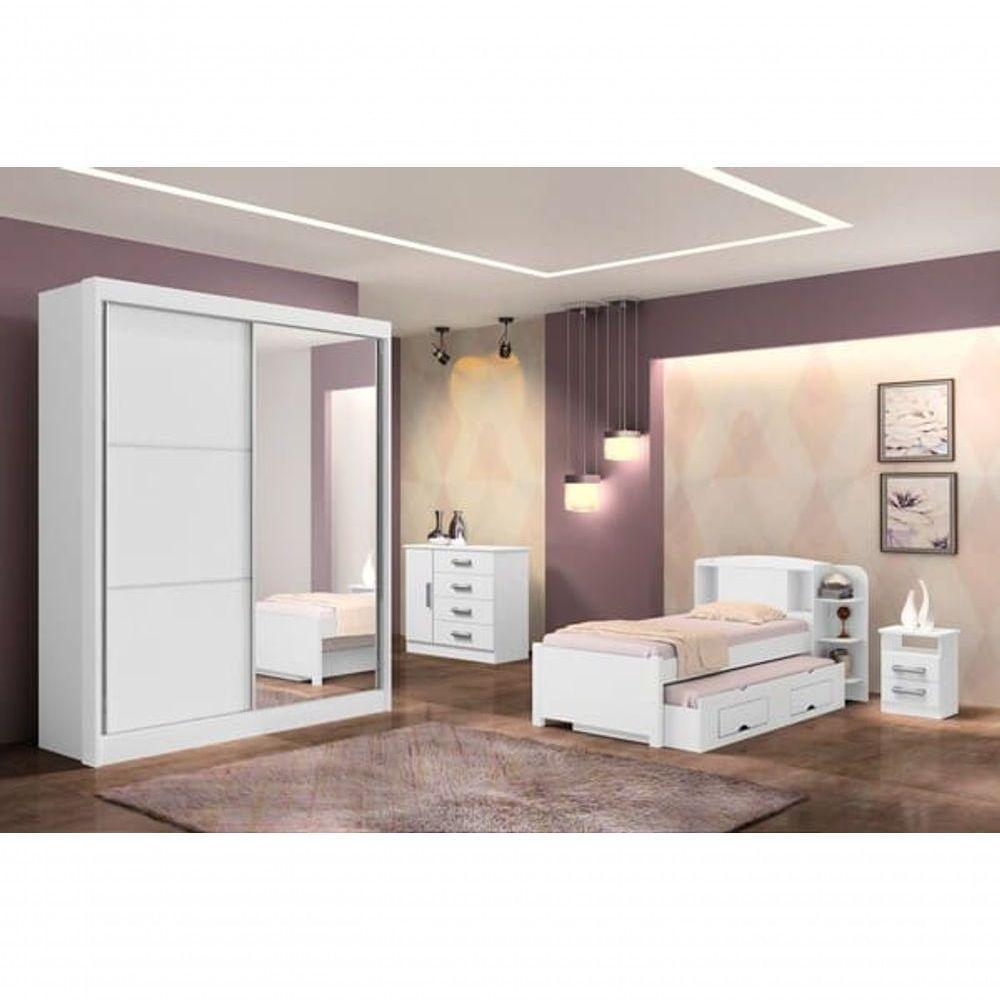 Guarda Roupa Solteiro Com Espelho 2 Portas 3 Gavetas - Athenas -branco - Móveis D'doro - 1