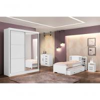 Guarda Roupa Solteiro Com Espelho 2 Portas 3 Gavetas - Athenas -branco - Móveis D'doro - 1