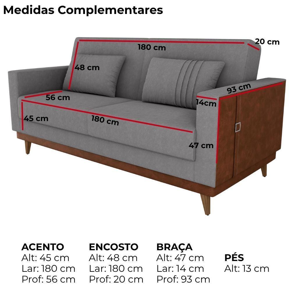 Sofa Cama 2 Lugares 203 Cm Esther Boucle Corino Whisk Milani Store Cinza - 4