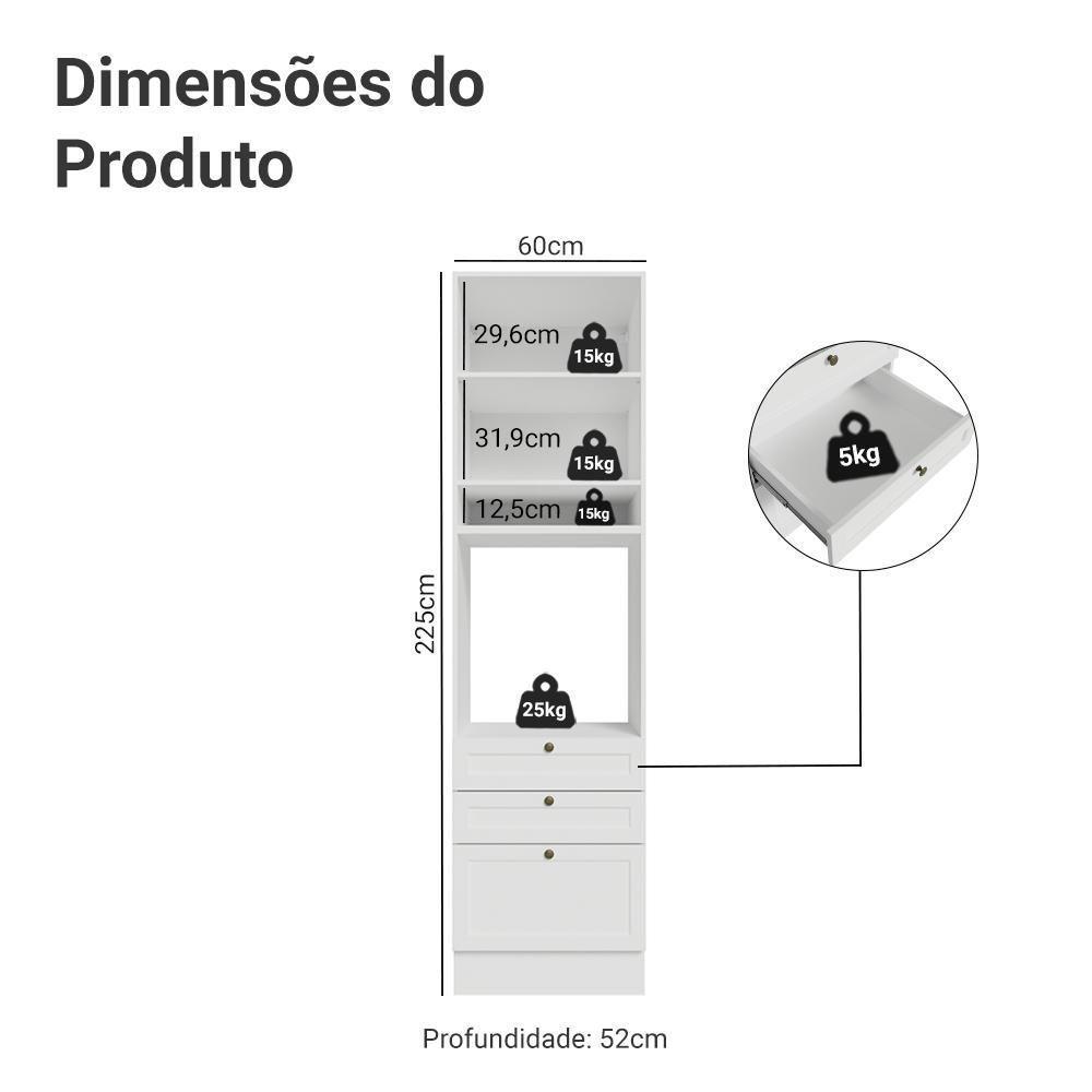 Torre Quente 60 Cm 1 Porta 3 Gavetas Branco Vik Madesa Branco - 2