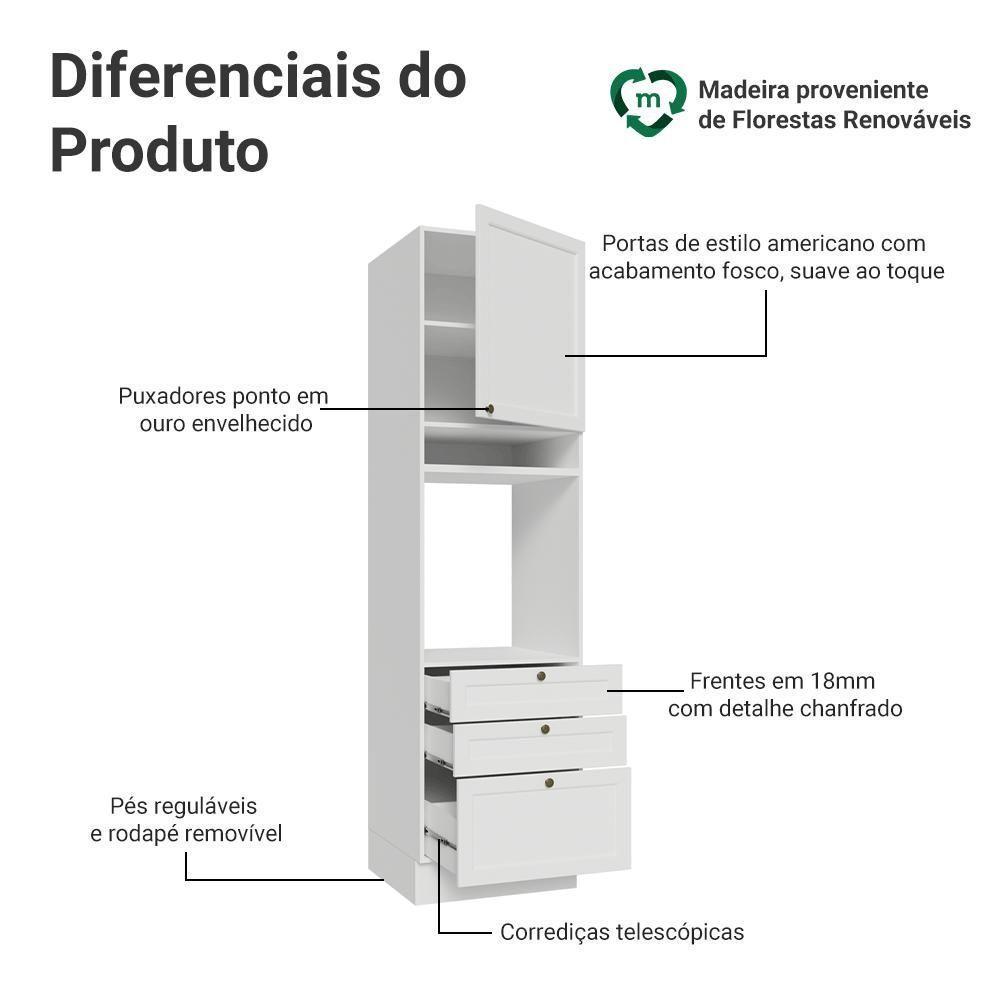 Torre Quente 60 Cm 1 Porta 3 Gavetas Branco Vik Madesa Branco - 3