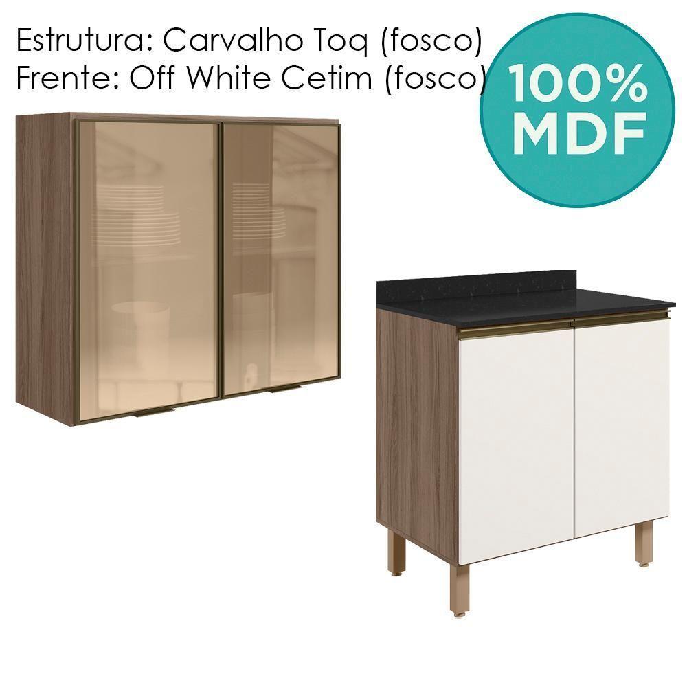 Armario Aereo Vidro Balcao 2p 80cm Mdf Kali Nicioli Carvalho Toq Off White Cetim - 4