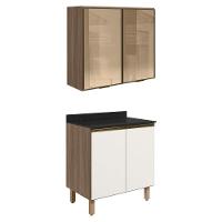 Armario Aereo Vidro Balcao 2p 80cm Mdf Kali Nicioli Carvalho Toq Off White Cetim - 1