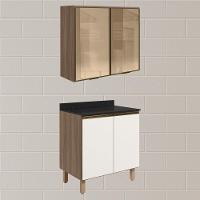Armario Aereo Vidro Balcao 2p 80cm Mdf Kali Nicioli Carvalho Toq Off White Cetim - 2
