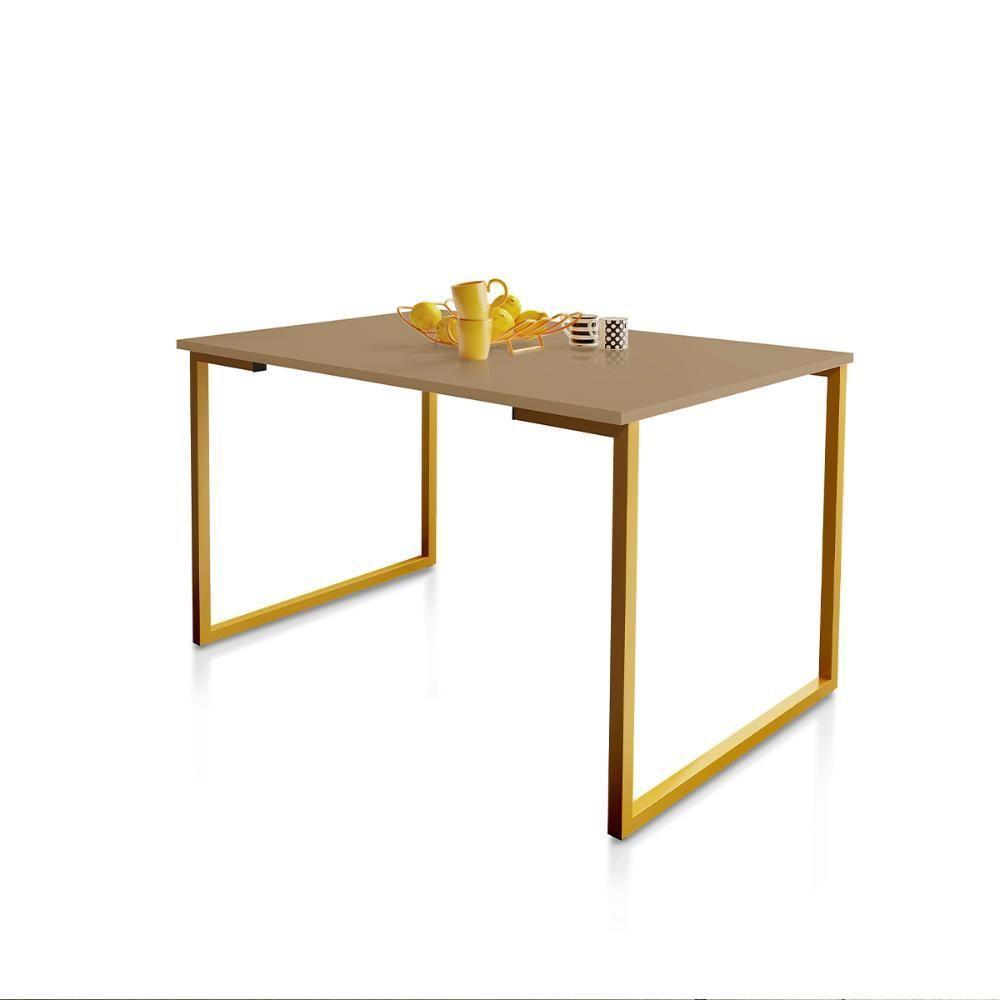 Mesa De Jantar Steel Estilo Industrial Pés De Aço 120x80cm Dourado/Fendi - 2