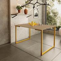 Mesa De Jantar Steel Estilo Industrial Pés De Aço 120x80cm Dourado/Fendi - 1