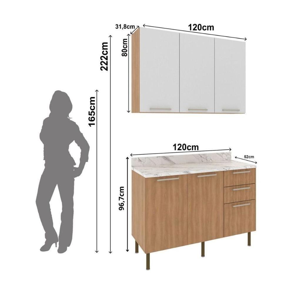 Cozinha Compacta Com Armário E Balcão Com Tampo 120cm Multimóveis Cr20447 Freijó/branco/mármore Branco - 3