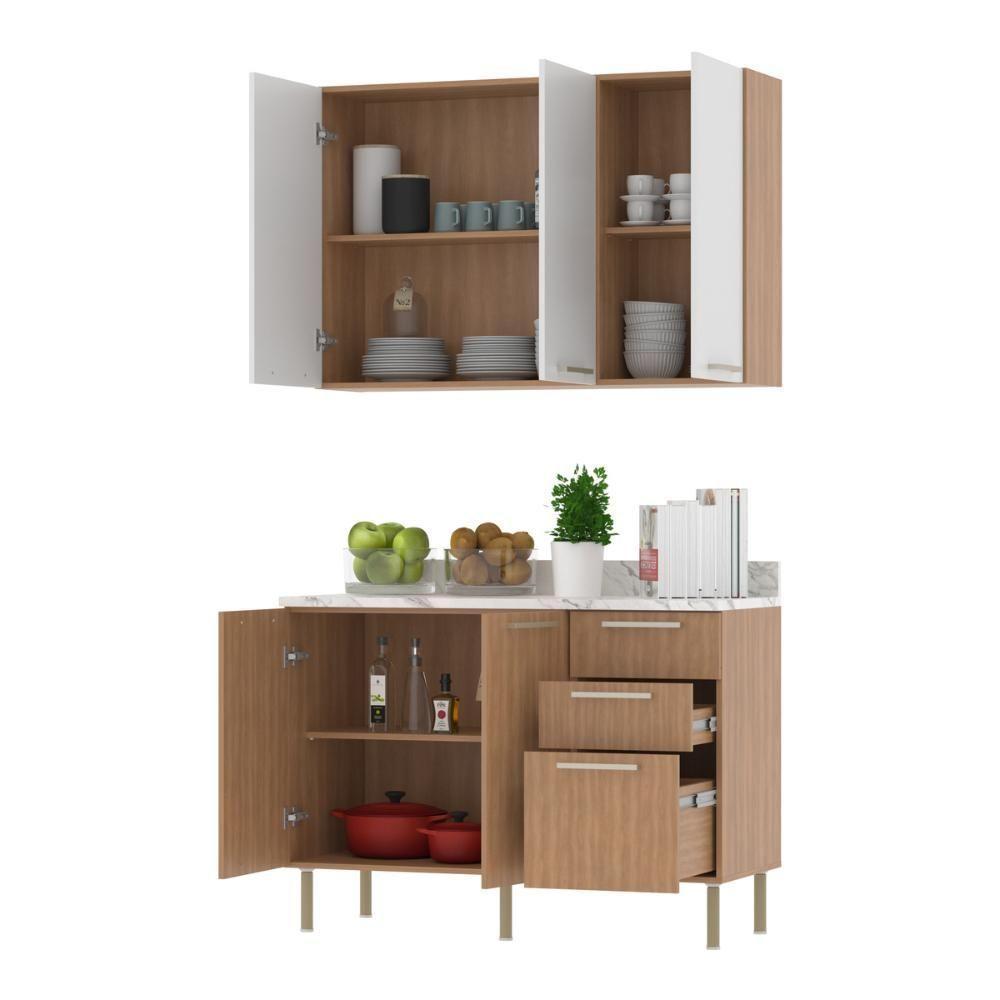 Cozinha Compacta Com Armário E Balcão Com Tampo 120cm Multimóveis Cr20447 Freijó/branco/mármore Branco - 4