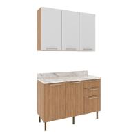 Cozinha Compacta Com Armário E Balcão Com Tampo 120cm Multimóveis Cr20447 Freijó/branco/mármore Branco - 2