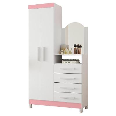 Cômoda New Capri 2 Portas E 4 Gavetas Quadriflex Branco/rosa Matte Com Espelho - Móveis Albatroz Branco/rosa Matte