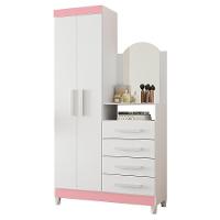 Cômoda New Capri 2 Portas E 4 Gavetas Quadriflex Branco/rosa Matte Com Espelho - Móveis Albatroz Branco/rosa Matte - 1