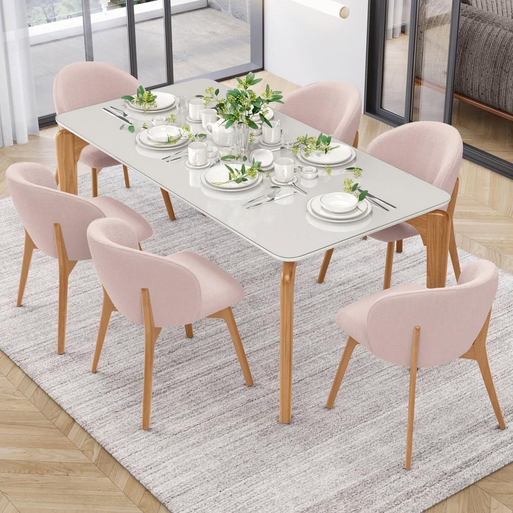 Kit 04 Cadeiras De Jantar E Estar Living Estofada Mia L02 Bouclê Rosê - Lyam Decor - 2