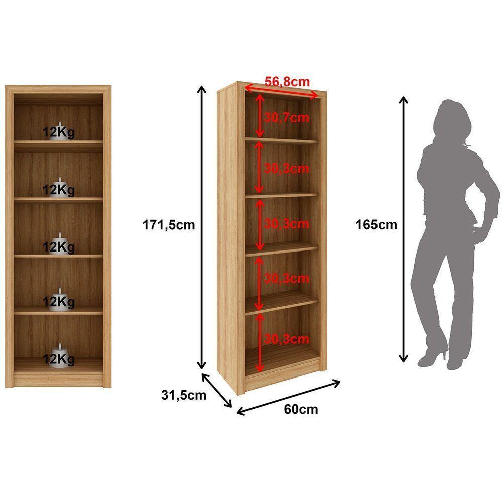 Estante Armário Alta Livreiro Multiuso Office 5 Prateleiras Amêndoa - 6