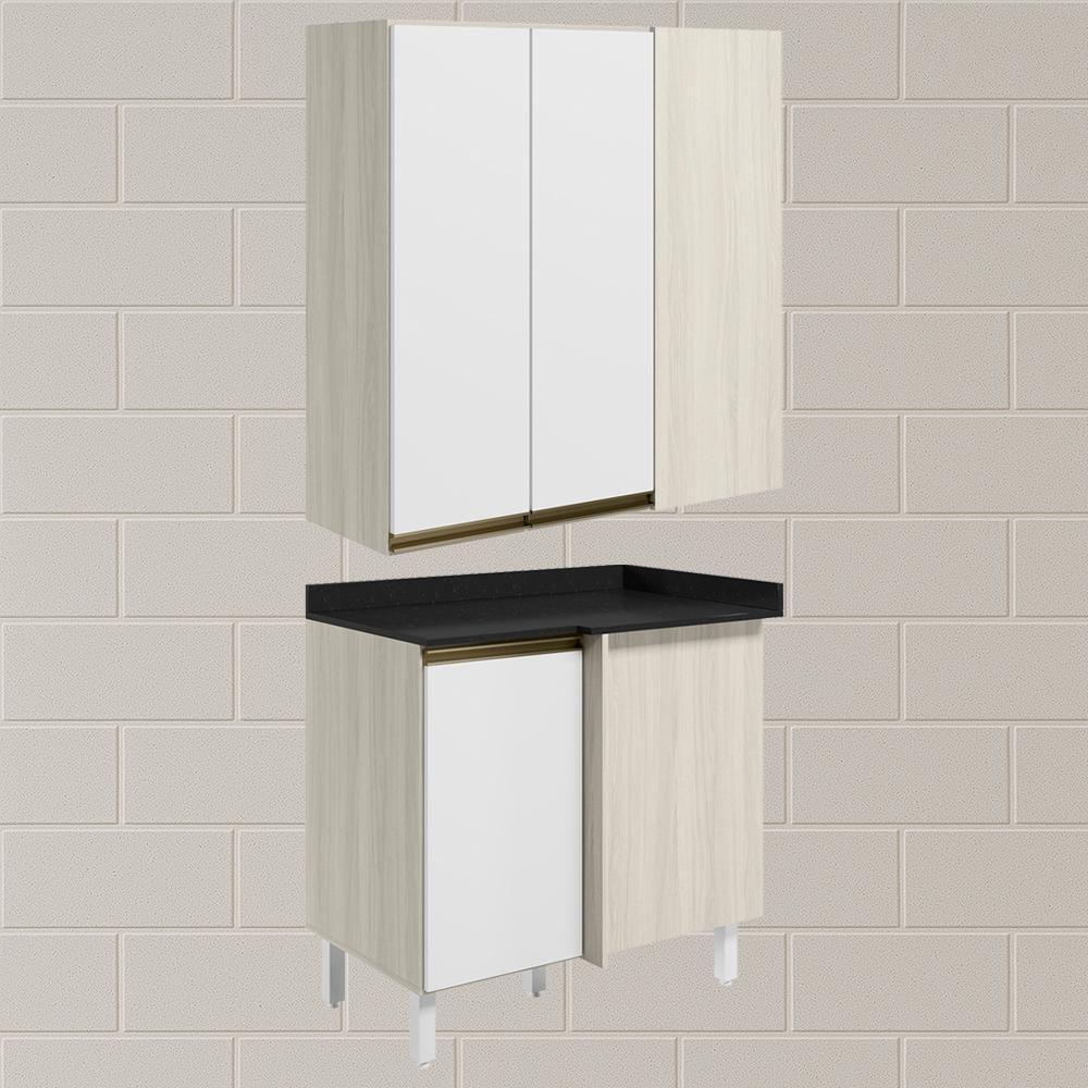 Armario Aereo E Balcao Canto Reto Mdf Kali Nicioli Bianco Toq Branco Uv - 2
