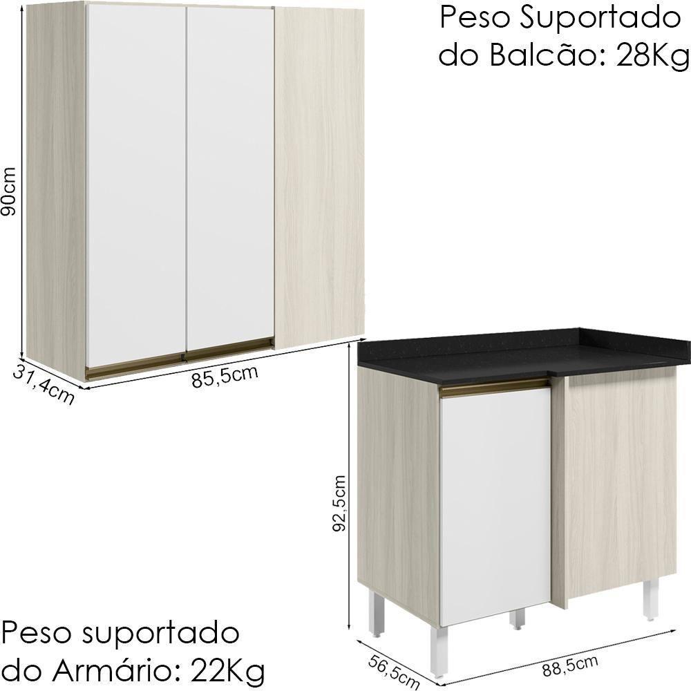 Armario Aereo E Balcao Canto Reto Mdf Kali Nicioli Bianco Toq Branco Uv - 3