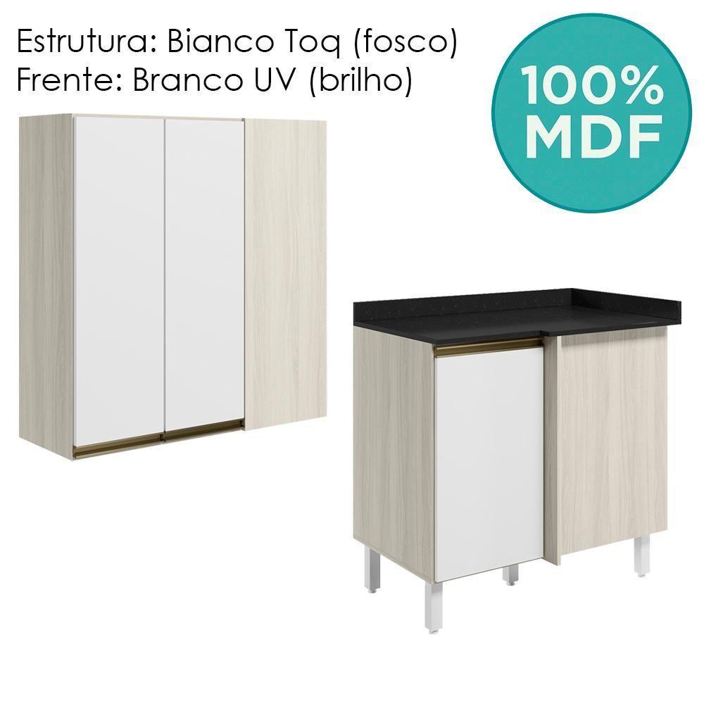 Armario Aereo E Balcao Canto Reto Mdf Kali Nicioli Bianco Toq Branco Uv - 4
