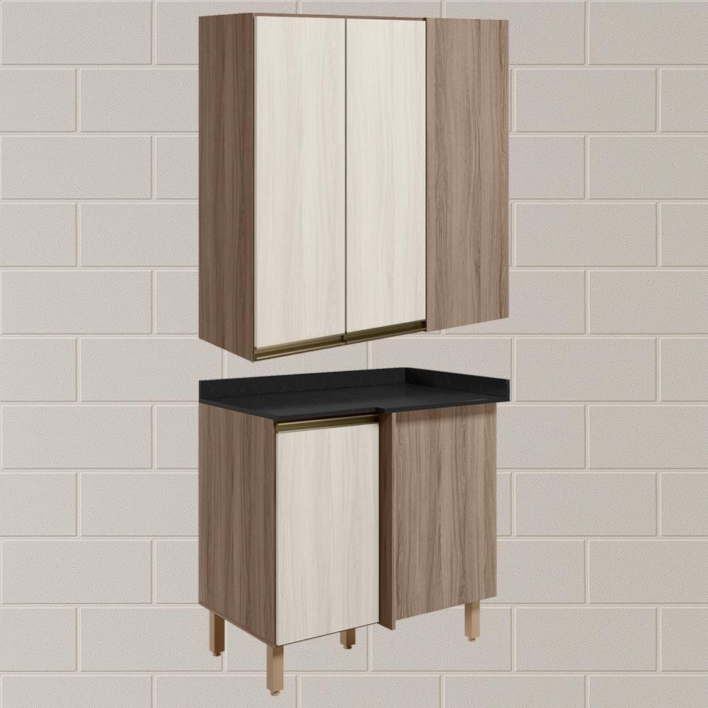 Armario Aereo E Balcao Canto Reto Mdf Kali Nicioli Carvalho Toq Bianco Toq - 2