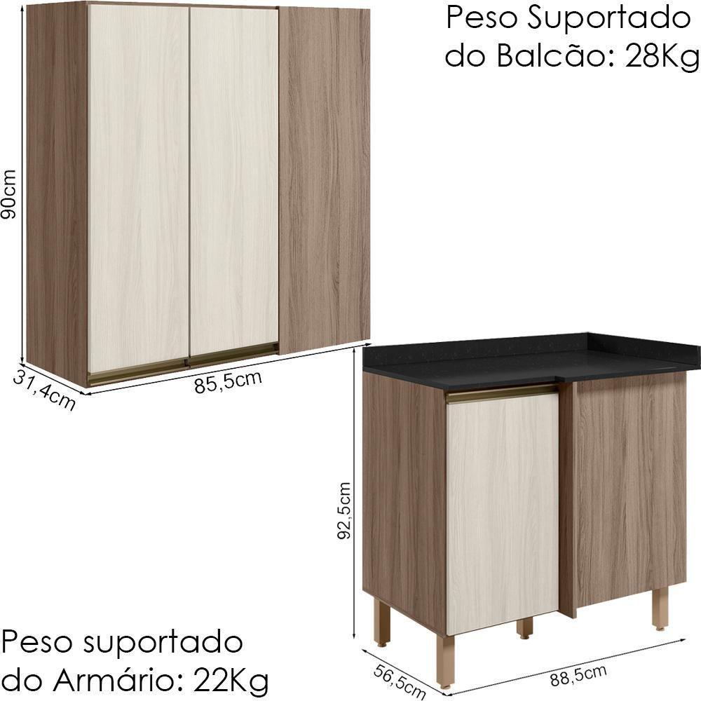 Armario Aereo E Balcao Canto Reto Mdf Kali Nicioli Carvalho Toq Bianco Toq - 3