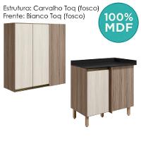 Armario Aereo E Balcao Canto Reto Mdf Kali Nicioli Carvalho Toq Bianco Toq