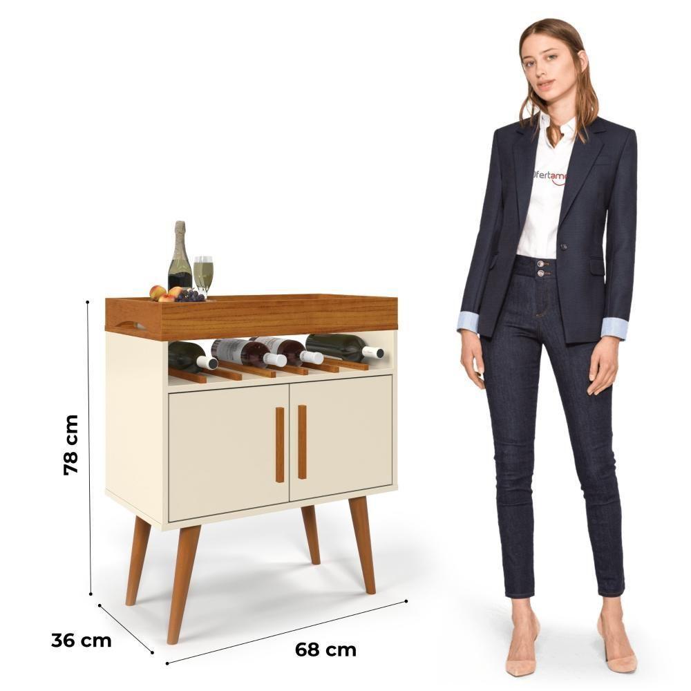 Aparador Café Drink Com Portas Pés Em Madeira Pinus Off White/caramelo - 3