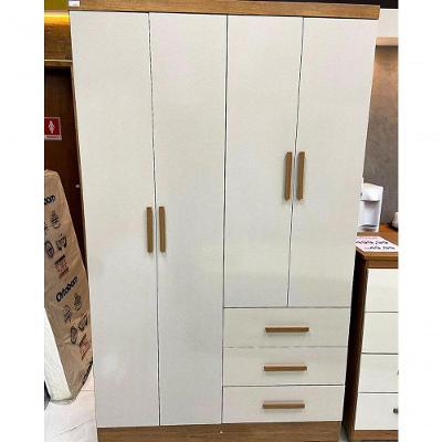 Guarda Roupa Solteiro Berlim 4 Portas de Bater 3 Gavetas Cumaru-Fendi 100% MDP