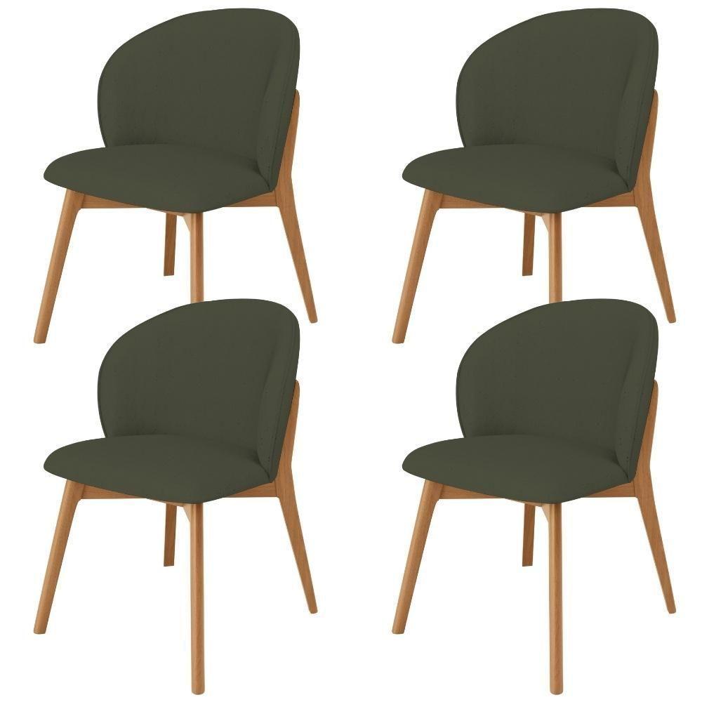 Kit 04 Cadeiras De Jantar E Estar Living Estofada Mia L02 Linho Verde Musgo - Lyam Decor - 1