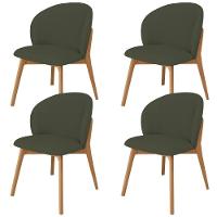 Kit 04 Cadeiras De Jantar E Estar Living Estofada Mia L02 Linho Verde Musgo - Lyam Decor - 1