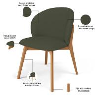 Kit 04 Cadeiras De Jantar E Estar Living Estofada Mia L02 Linho Verde Musgo - Lyam Decor