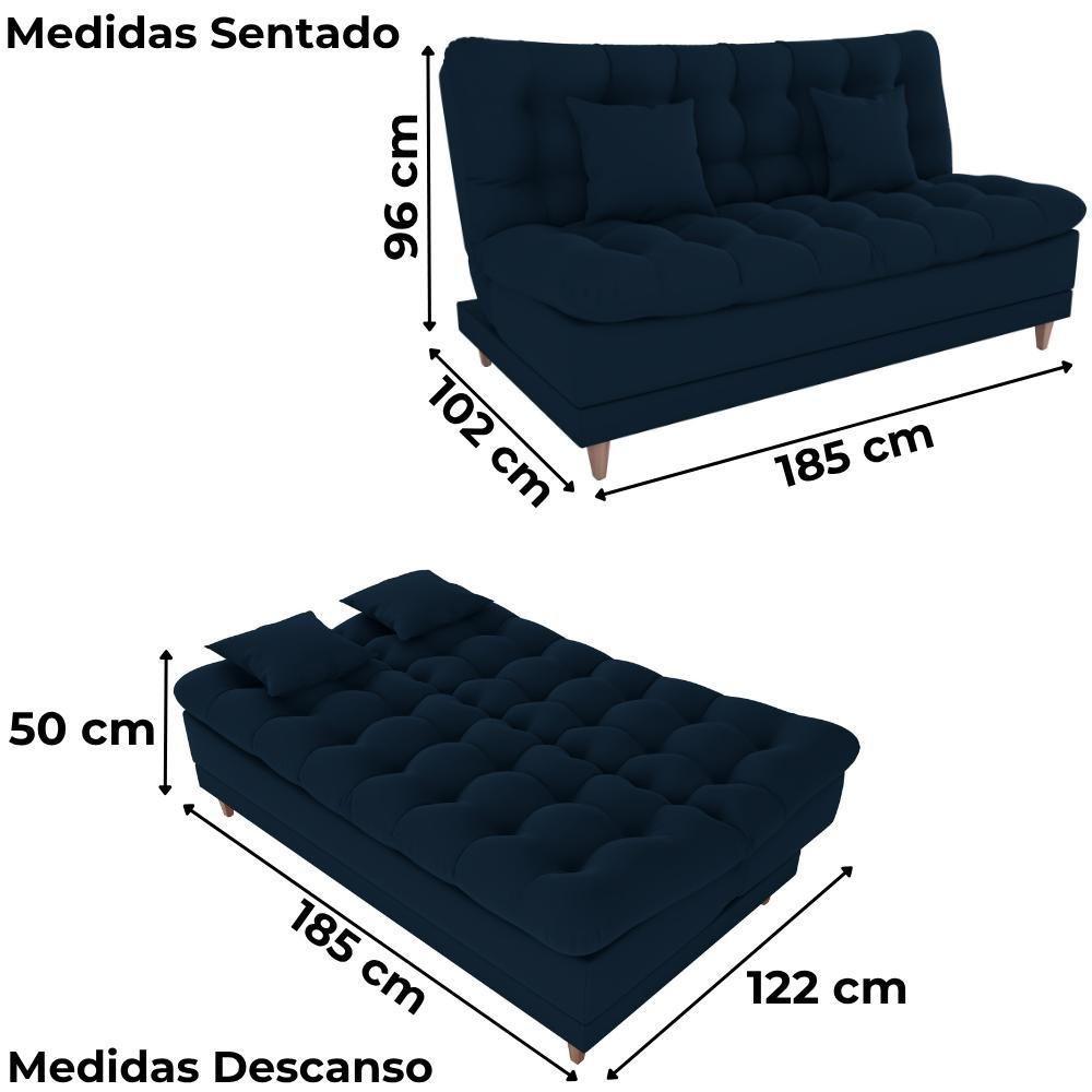 Sofa Cama 2 Lugares 185 Cm Duda Veludo Light B254 Milani Store Azul - 3