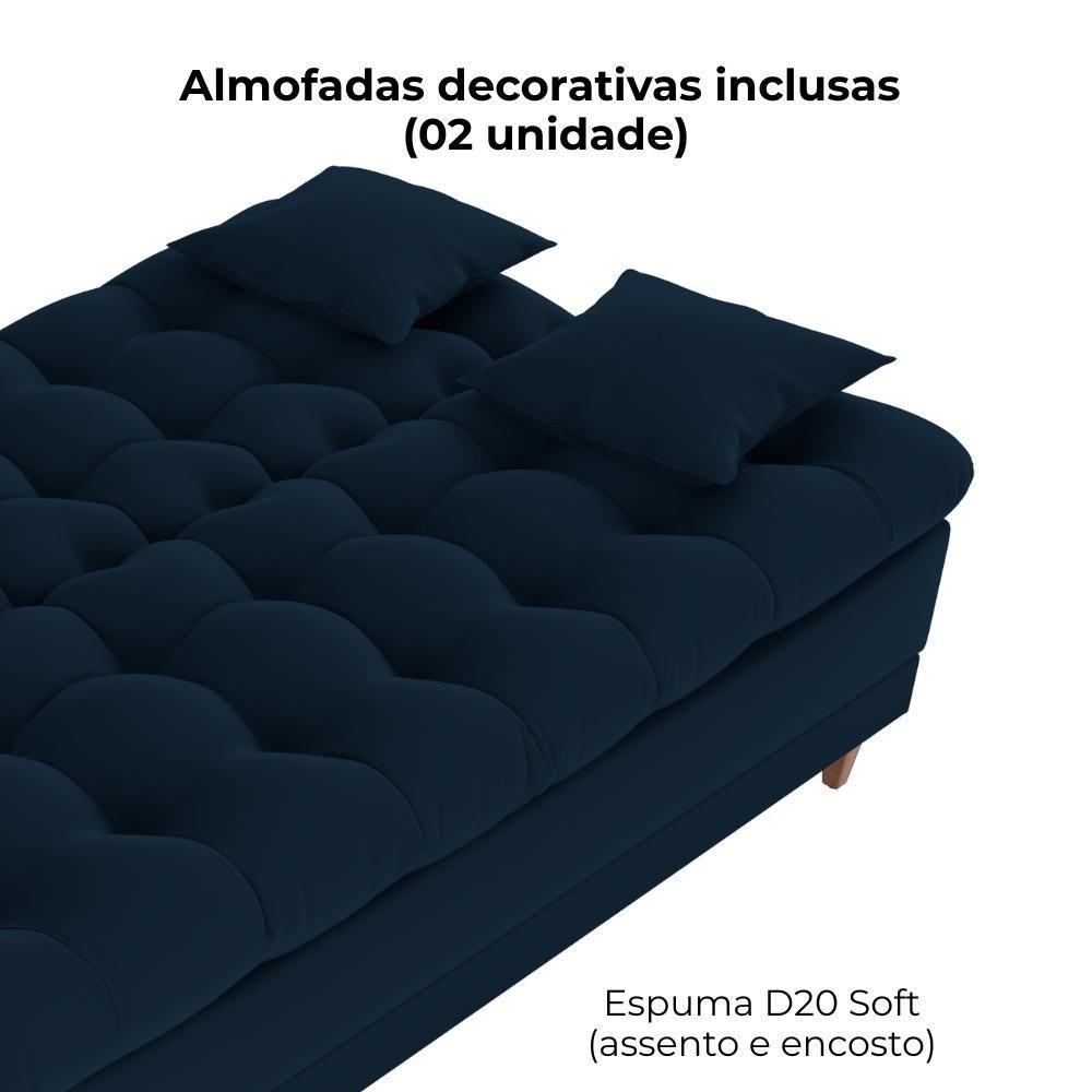 Sofa Cama 2 Lugares 185 Cm Duda Veludo Light B254 Milani Store Azul - 6
