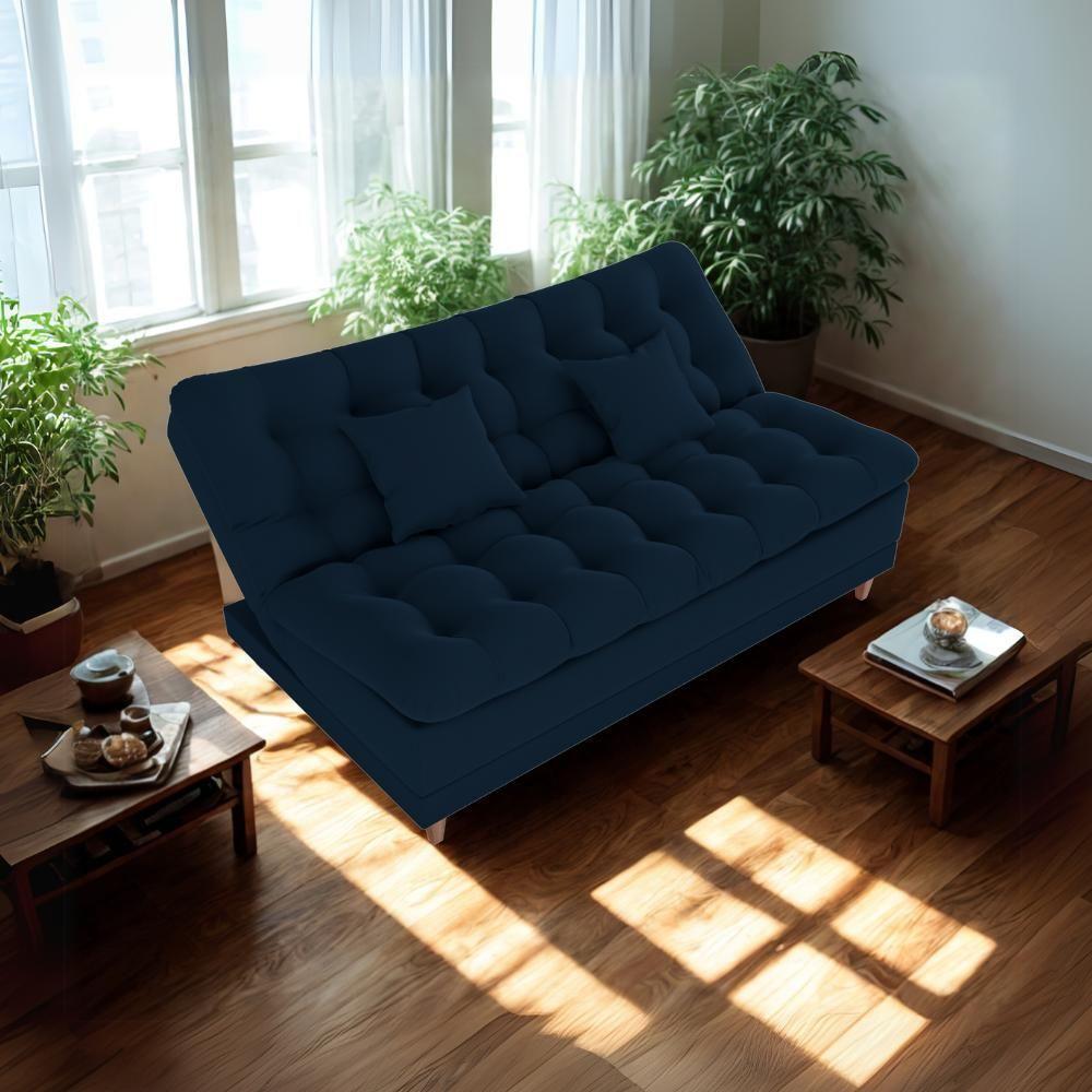 Sofa Cama 2 Lugares 185 Cm Duda Veludo Light B254 Milani Store Azul - 8